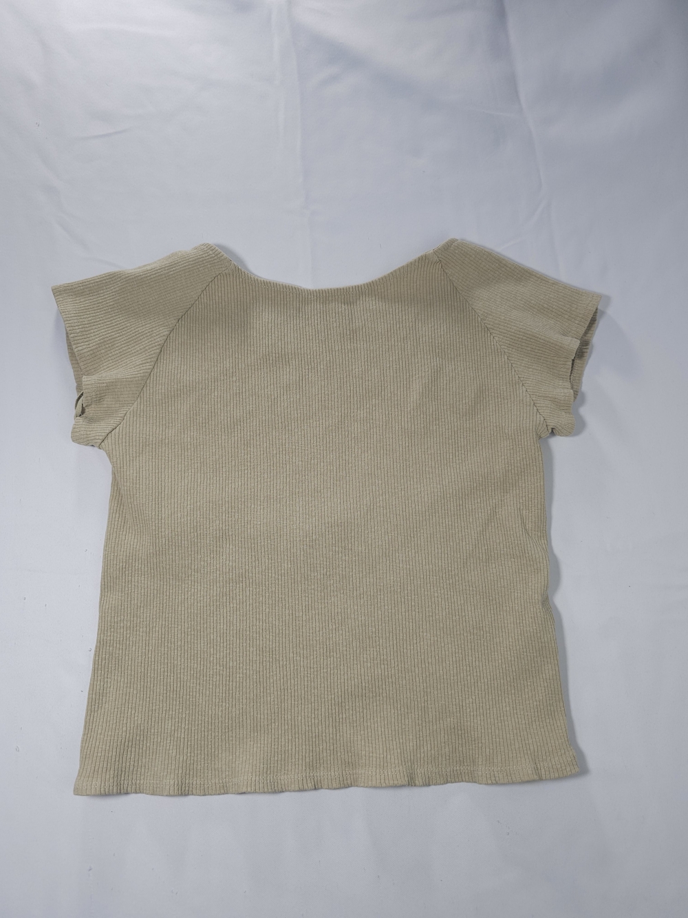 aerie Neutral Beige Ribbed Short Sleeve Open Back Top
